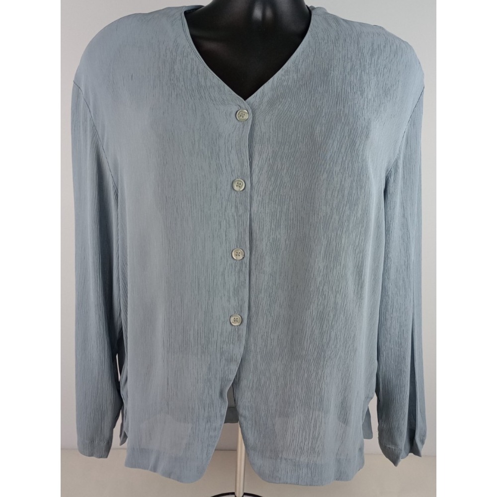 Jones New York Womens 16 Gray Blue Sheen Sheer Lightweight Long Sleeve Blouse